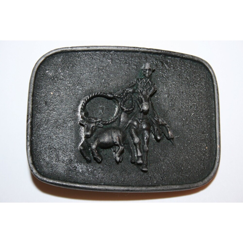 Vintage Ultra Rare Unique Rodeo Cowboy Calf Roping 3D Brass Belt Buckle Rare